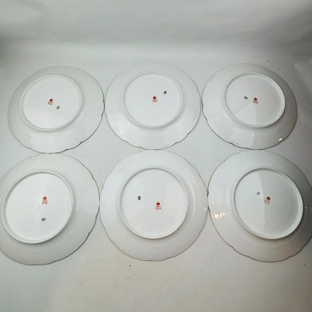 Limoges‎ Elite 6 Dinner Plate Lot Pink Yellow Floral Spray Gold Rim J.Mc.D&S